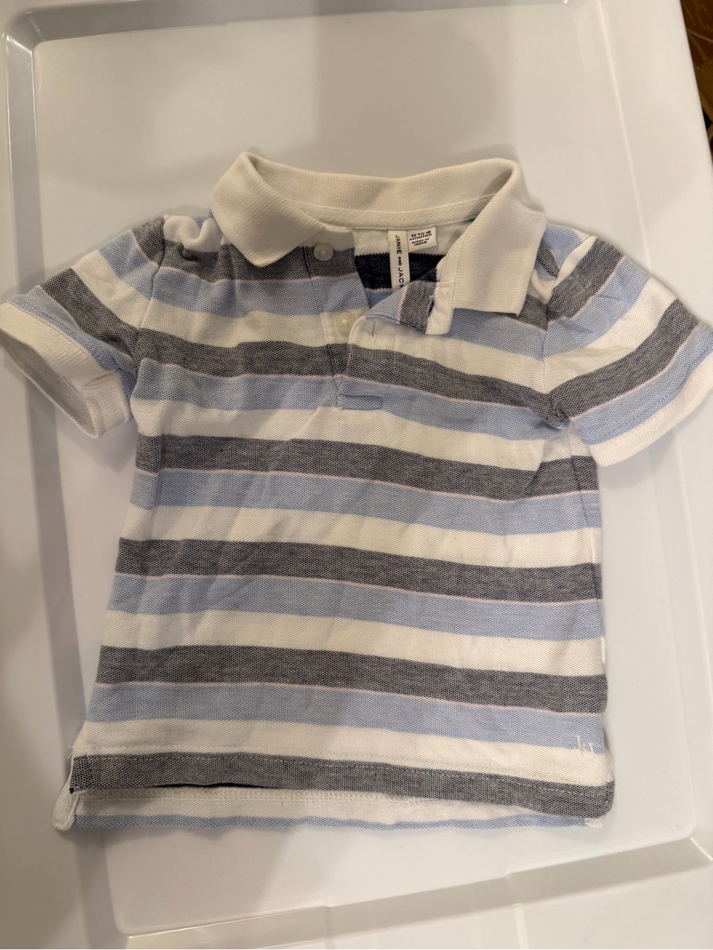 Janie & Jack Striped Short-Sleeve Polo shirt- Light Blue, Gray & White
